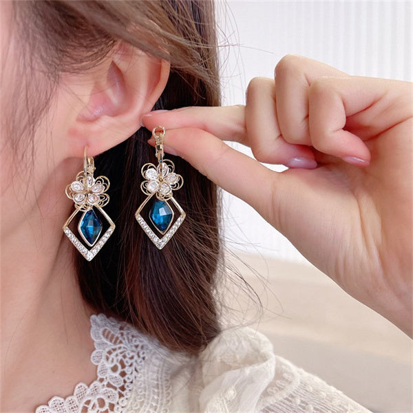 Blue Flower Drop Earrings