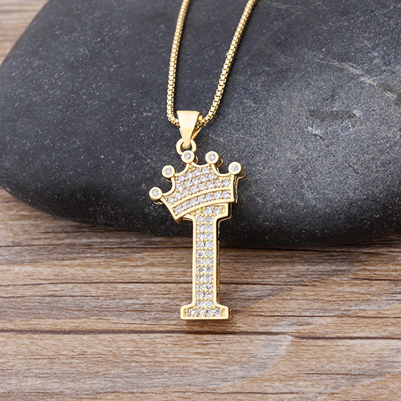 New Luxury A-Z Crown Alphabet Pendant Chain Necklace