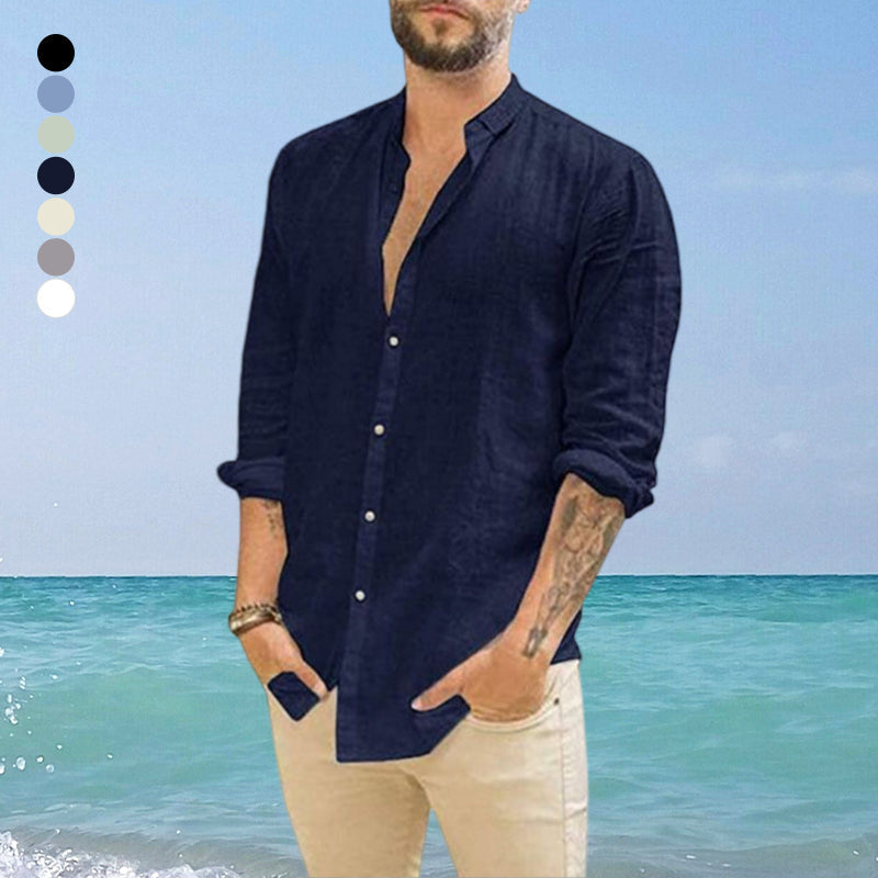 Men's Linen Cardigan Casual Long Sleeve Shirt