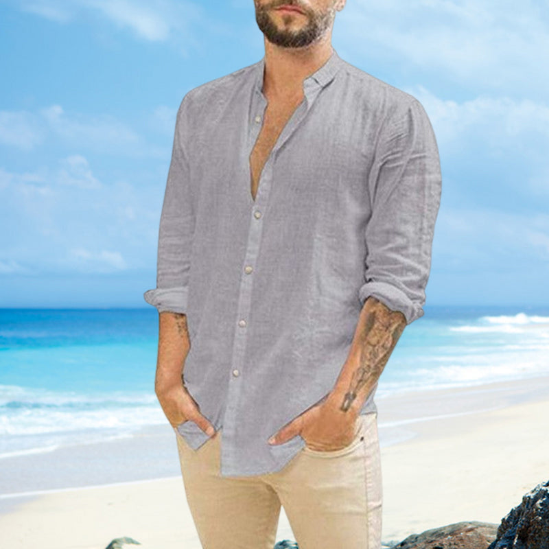 Men's Linen Cardigan Casual Long Sleeve Shirt