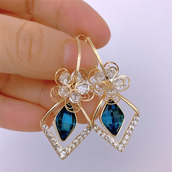Blue Flower Drop Earrings